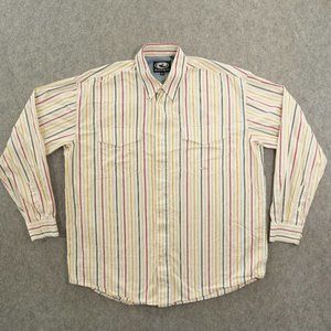 Roper Shirt Mens Large Beige Button Up Striped Long Sleeve Casual